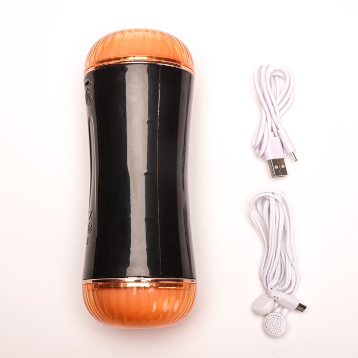 Velvet Touch masturbator z wibracją dwustronny wagina anus  cyberskóra ładowany usb czarny