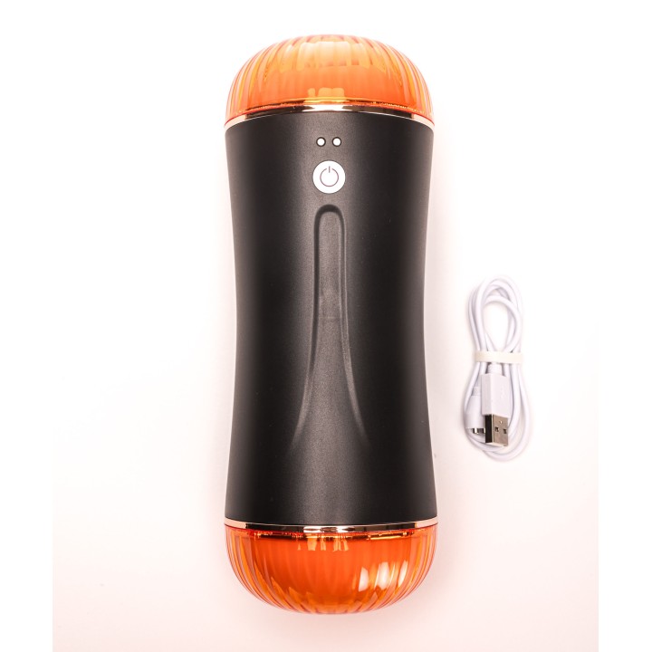Velvet Touch masturbator z wibracją dwustronny wagina anus  cyberskóra ładowany usb czarny