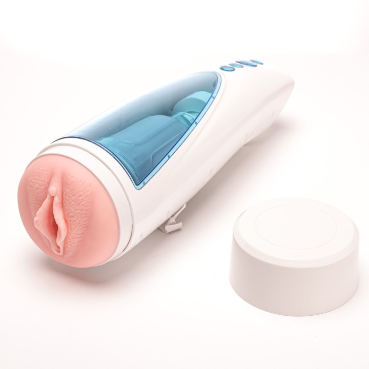 Velvet Touch masturbator z wibracją rotujący plus ruch góra dół wagina cyberskóra ładowany usb biały