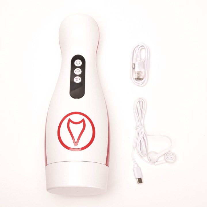 Velvet Touch masturbator z wibracją ssaniem cyberskóra ładowany usb biały