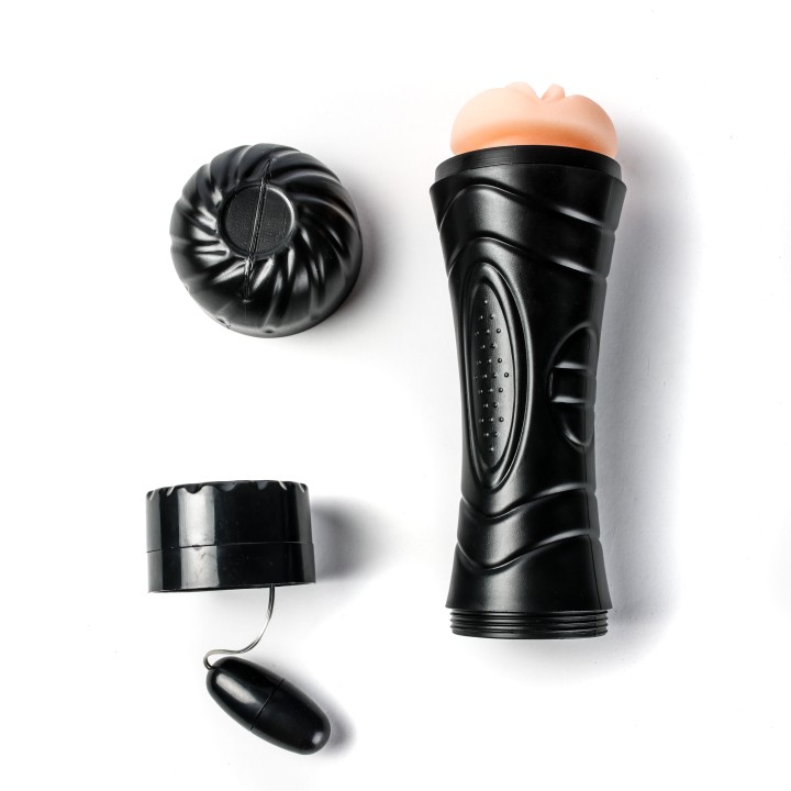 Simple Pleasure masturbator z wibracją wagina  cyberskóra baterie czarny
