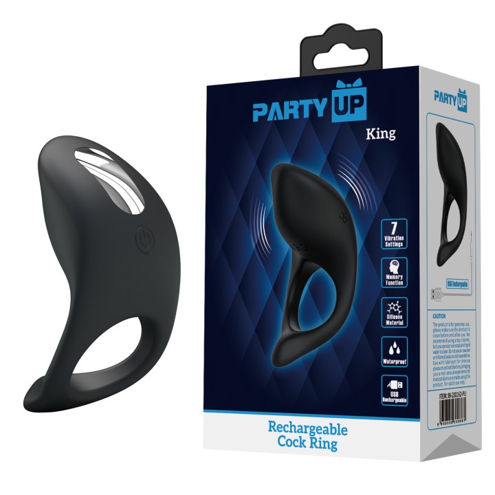 Party Up pierścień erekcyjny wibrujący silikonowy ładowany usb kolor czarny King