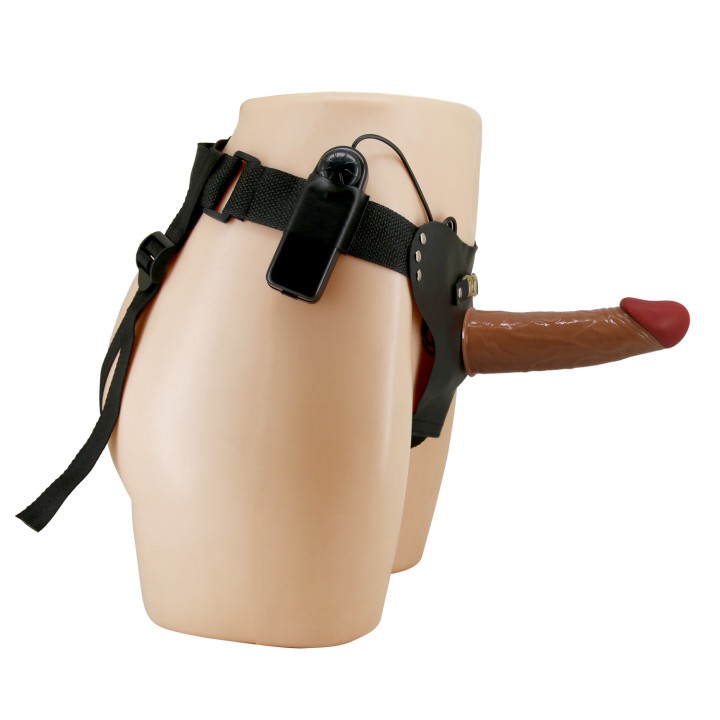 Party Up strap-on wibracje cyberkóra sterowany przewodowo kolor brązowy Nelson