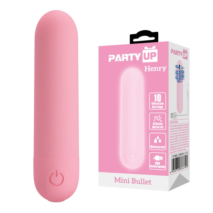 Party Up wibrator mini typ bullet ładowany usb kolor pudrowy różowy Henry