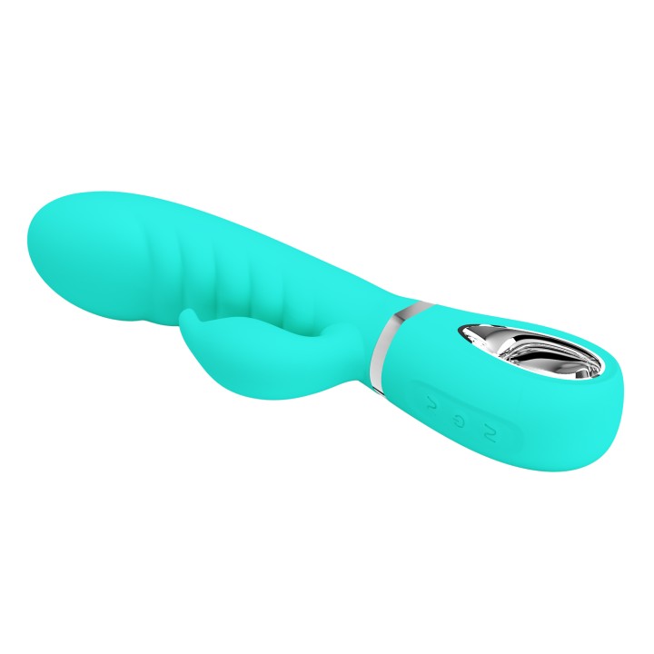 Party Up wibrator silikonowy typ króliczek ładowany usb kolor turkusowy Edward