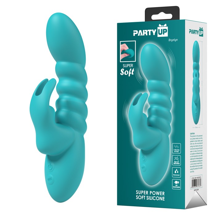 Party Up wibrator silikonowy typ króliczek ładowany usb kolor turkusowy Bryunlun