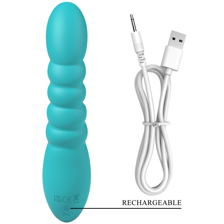 Party Up wibrator silikonowy typ króliczek ładowany usb kolor turkusowy Bryunlun
