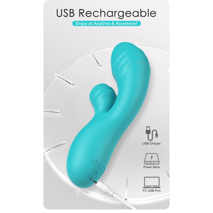 Party Up wibrator silikonowy typ króliczek ładowany usb kolor turkusowy Dalida
