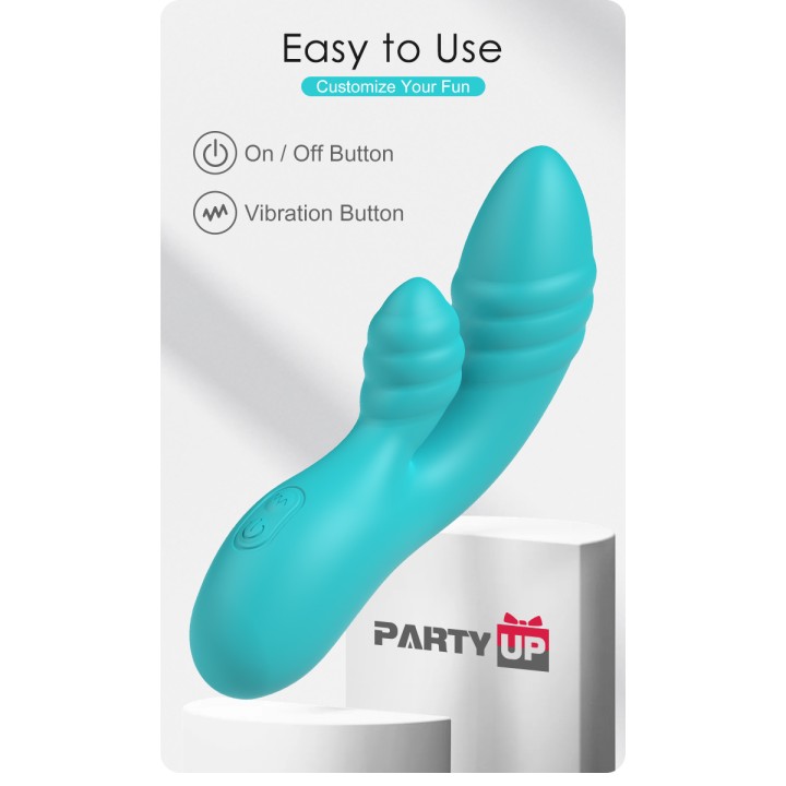 Party Up wibrator silikonowy typ króliczek ładowany usb kolor turkusowy Dalida