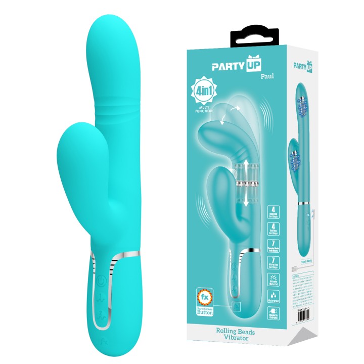 Party Up wibrator silikonowy typ króliczek ładowany usb kolor turkusowy Paul