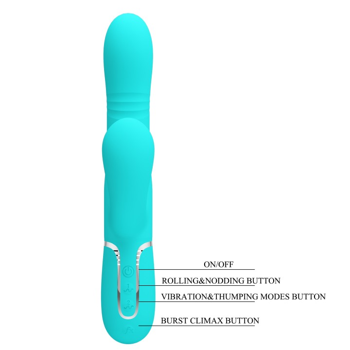 Party Up wibrator silikonowy typ króliczek ładowany usb kolor turkusowy Paul