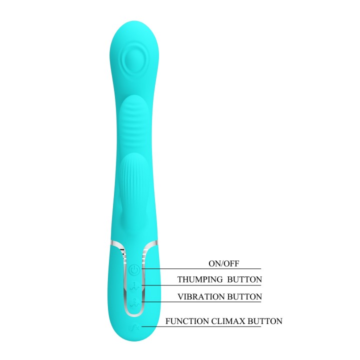 Party Up wibrator silikonowy typ króliczek ładowany usb kolor turkusowy Andy