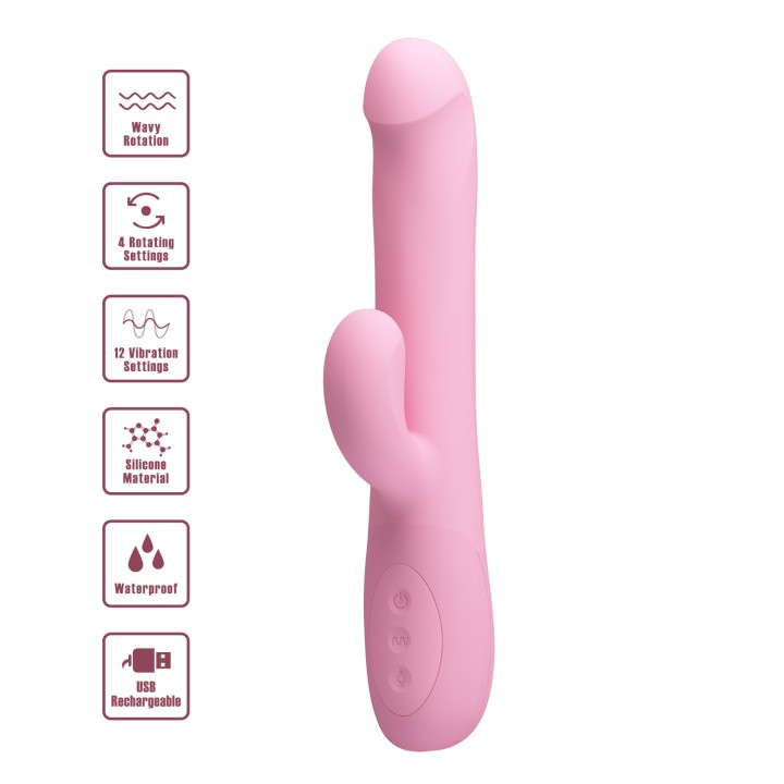 Party Up wibrator silikonowy typ króliczek ładowany usb kolor pudrowy różowy Dean
