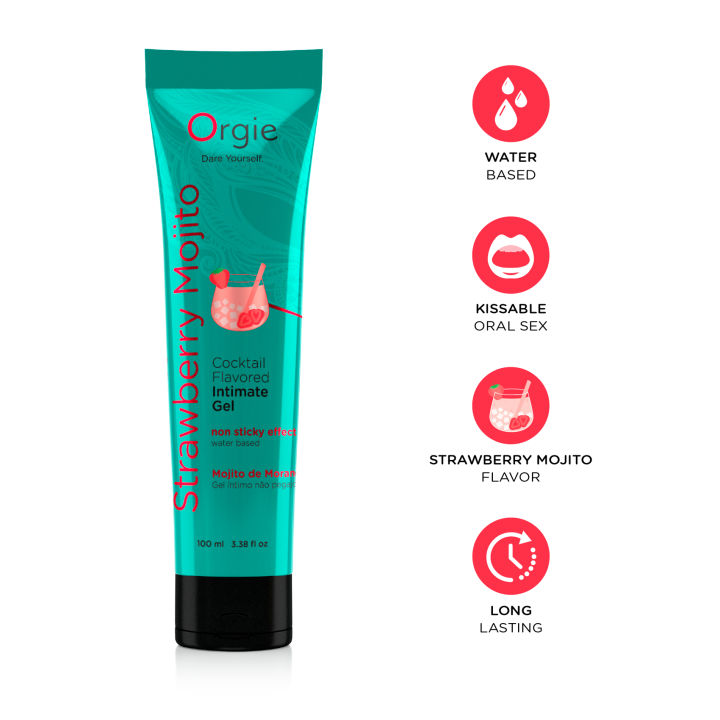Lube Tube Cocktail Strawberry Mojito Water-Based Kissable Intimate Gel Strawberry Mojito Cocktail Flavor 100ml