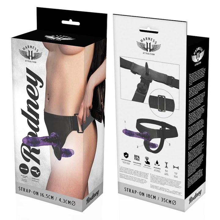 HARNESS ATTRACTION - RODNEY DOUBLE PENETRACI N VIBRATOR 18 CM -O- 3.5 CM