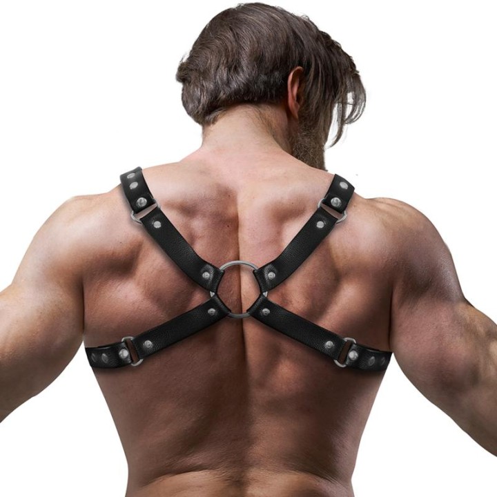 FETISH SUBMISSIVE ATTITUDE - MENS ECO-LEATHER BULLDOG CHEST HARNESS SIZE M/L