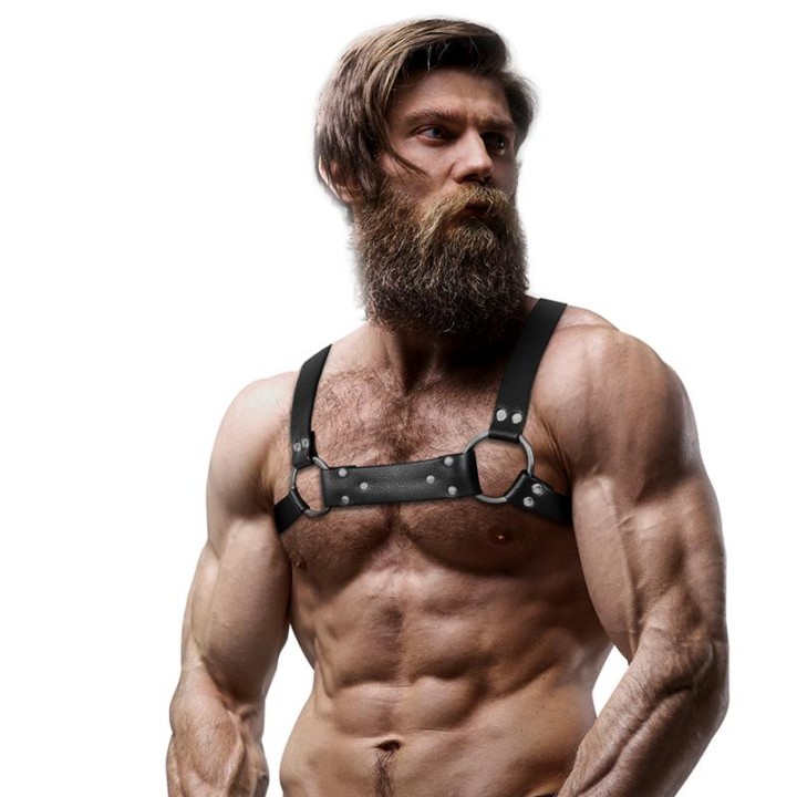 FETISH SUBMISSIVE ATTITUDE - MENS ECO-LEATHER BULLDOG CHEST HARNESS SIZE M/L