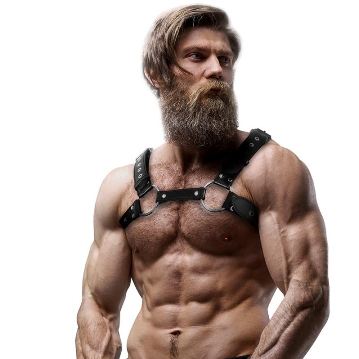FETISH SUBMISSIVE ATTITUDE - MENS ECO-LEATHER CHEST HARNESS WITH STUDS