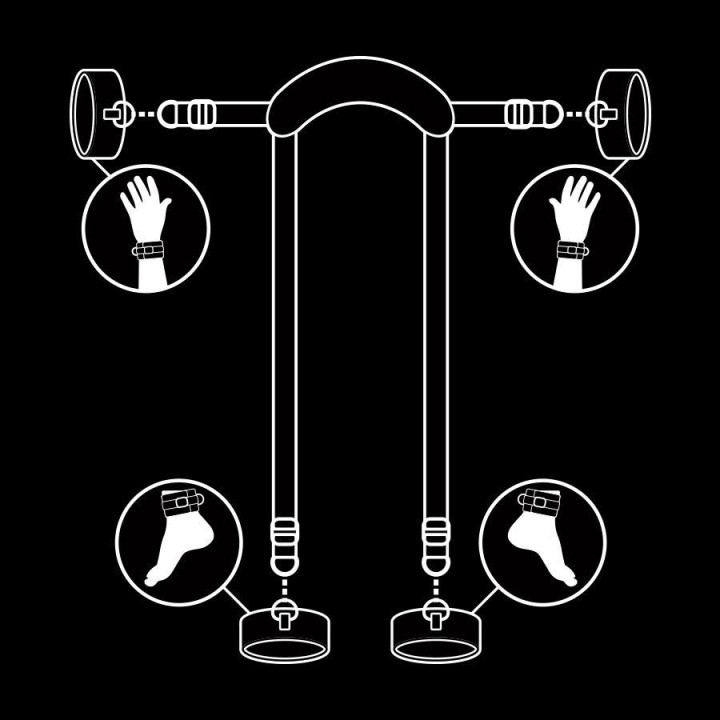 FETISH SUBMISSIVE - MASTER POSITION WITH 4 NOPRENE-LINED HANDCUFFS