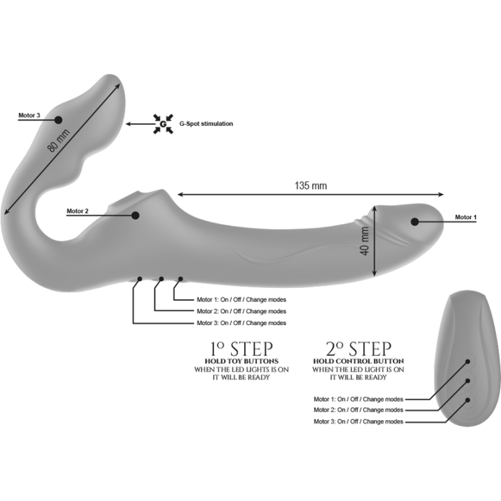 IBIZA - REMOTE CONTROL STRAPLESS VIBRATOR 3 MOTORS 1000
