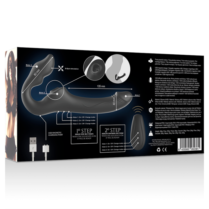 IBIZA - REMOTE CONTROL STRAPLESS VIBRATOR 3 MOTORS 1000