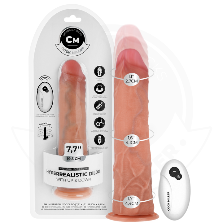 COCK MILLER - HYPERREALISTIC DILDO WITH SUCTION CUP AND THRUSTING WITH REMOTE CONTROL 19.5 CM