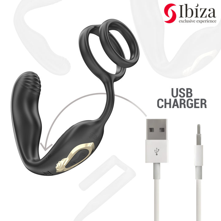 IBIZA - WIGGLE REMOTE CONTROLLED ROTATING ANAL PLUG WITH PERINEAL VIBRATION AND PENIS ENHANCING RINGS