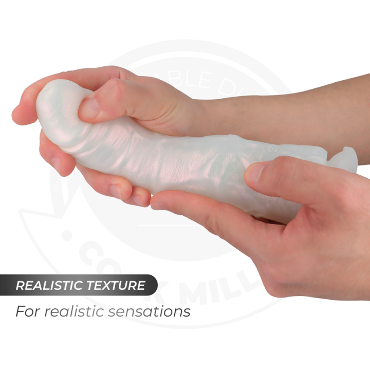 COCK MILLER - DILDO WITH SUCTION CUP, LIGHTS AND VIBRATION WITH REMOTE CONTROL WHITE 19.5 CM