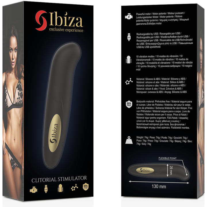 IBIZA - CLIT STIMULATOR USB CHARGER 10 VIBRATION MODES GOLDEN 13 X 2,9 CM