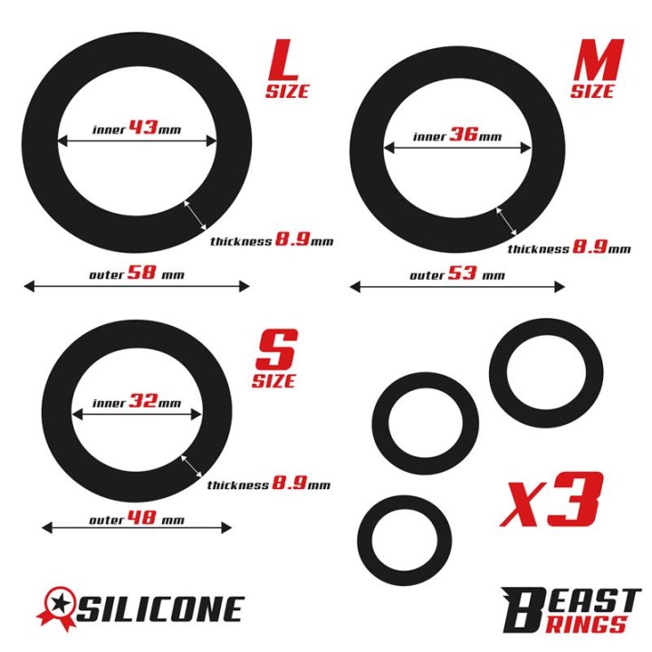 Set of 3 Penis Rings Silicone S, M and L