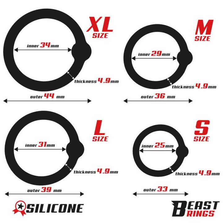 Set of 4 Penis Rings Silicone S, M, L and XL