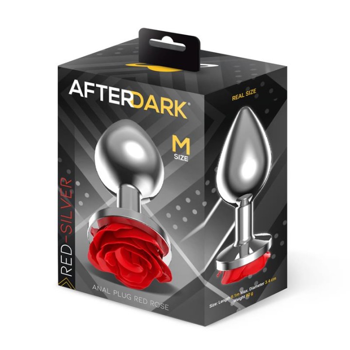 Metal Anal Plug with Red Rose Base - Size M