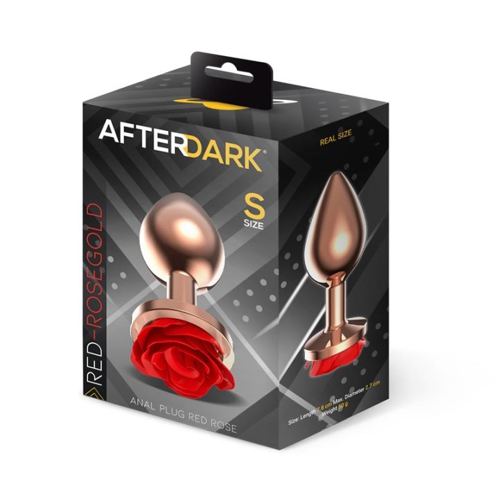 Rose Gold Anal Plug with Red Rose Base Size S