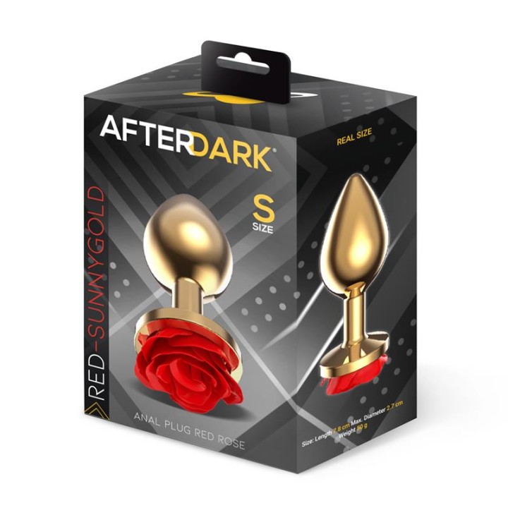 Golden Metal Anal Plug with Red Rose Base - Size S