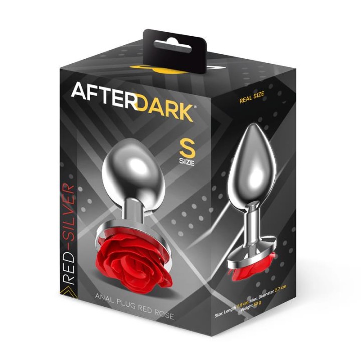 Metal Anal Plug with Red Rose Base - Size S