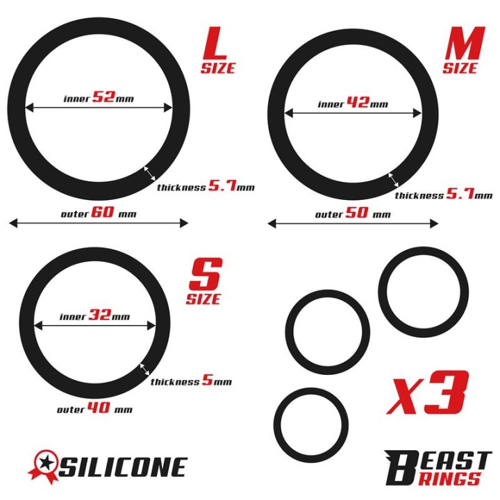 Set of 3 Penis Rings Silicone S, M and L