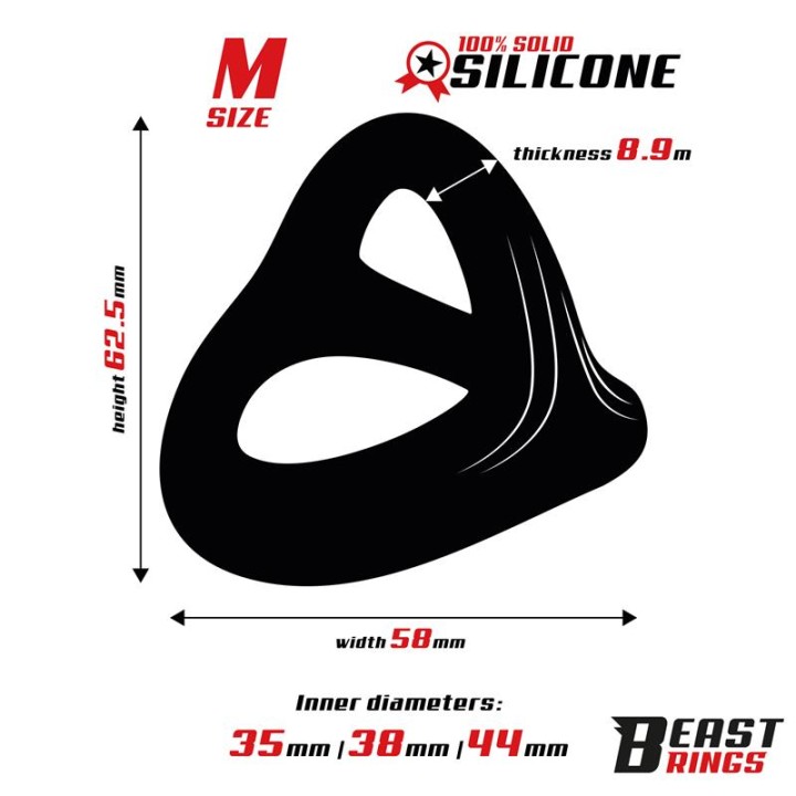 Triple Cock Ring Solid Silicone 44/38/35 mm  Size M