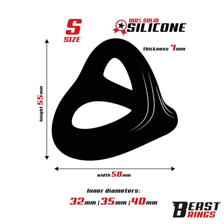 Triple Cock Ring Solid Silicone 40/35/32 mm Size S