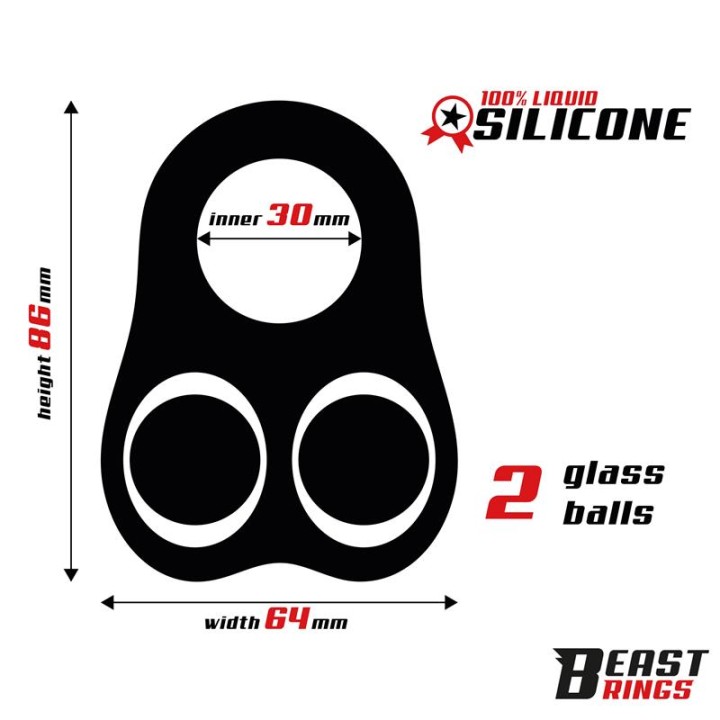 Penis Ring with Glass Balls Liquid Silicone 30 mm