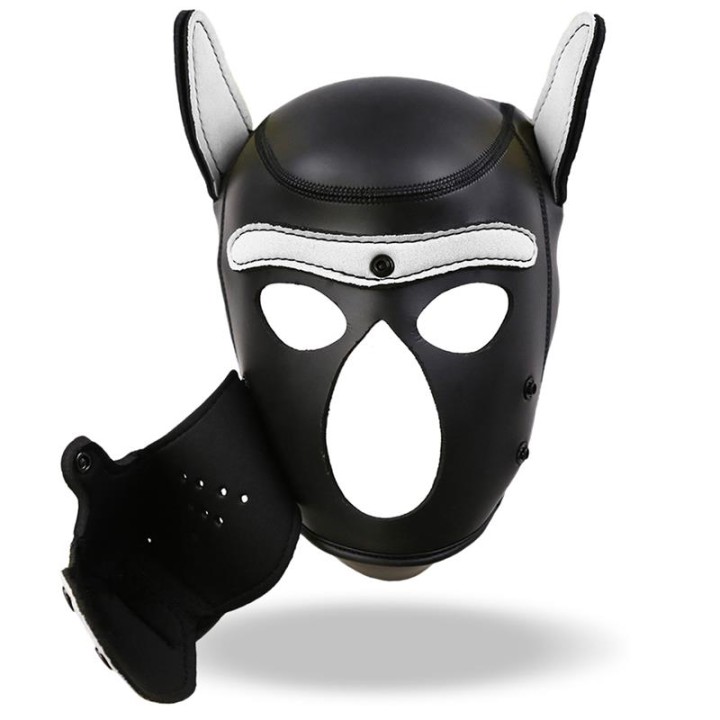 Hound Neoprene Dog Hood with Removable Muzzle White/Black One Size