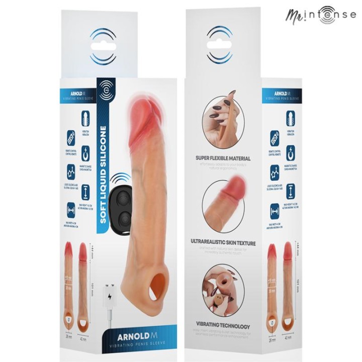MR INTENSE - ARNOLD M VIBRATOR SILICONE PENIS SLEEVE WITH REMOTE CONTROL 14.5 CM -Ø- 4 CM