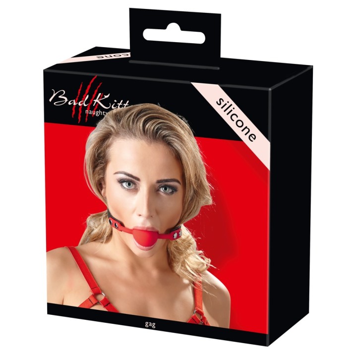 Red Gag silicone — knebel, powłoka poliuretanowa — Bad Kitty