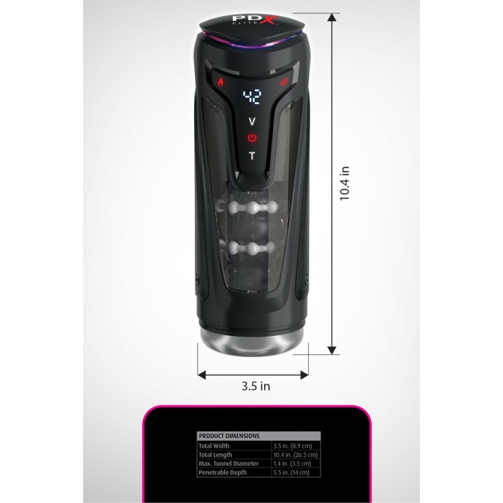 Moto-Bator Pro Light – masturbator PDX Elite, 2 tryby ogrzewania
