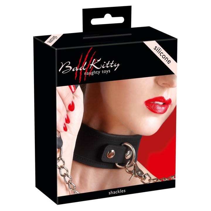 Obroża bondage Collar Silicone, smycz w zestawie — Bad Kitty