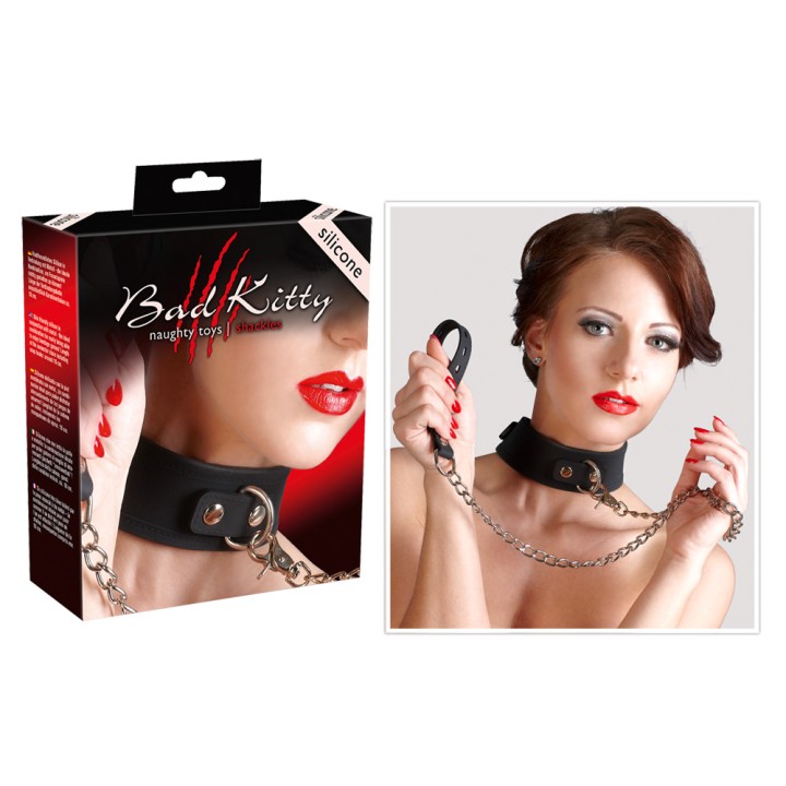 Obroża bondage Collar Silicone, smycz w zestawie — Bad Kitty