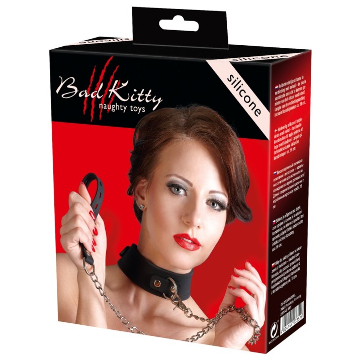 Obroża bondage Collar Silicone, smycz w zestawie — Bad Kitty