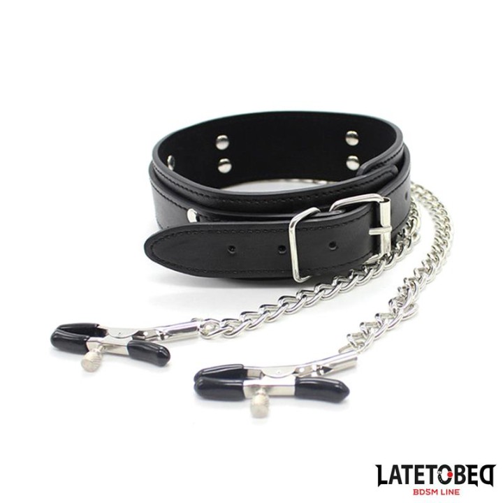 LATETOBED BDSM LINE: Collar Nipple, obroża z zaciskami