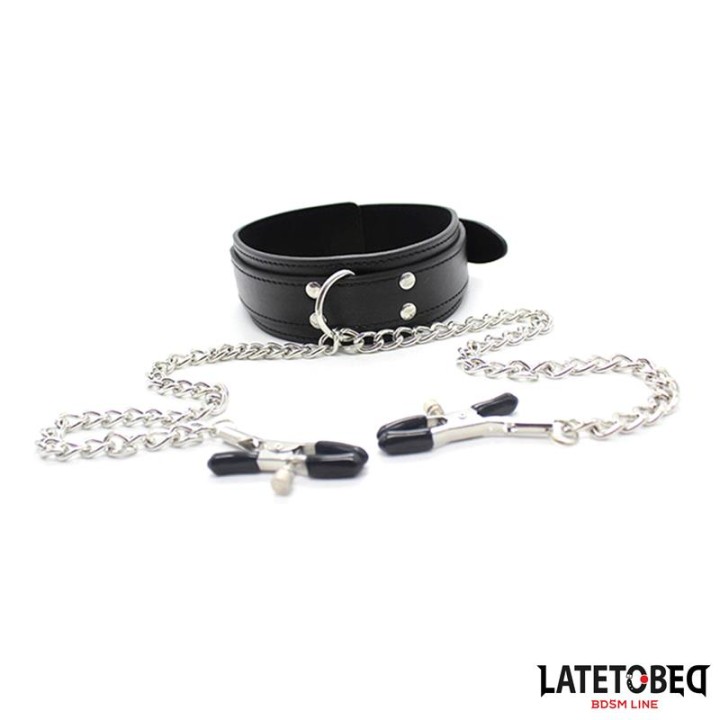 LATETOBED BDSM LINE: Collar Nipple, obroża z zaciskami