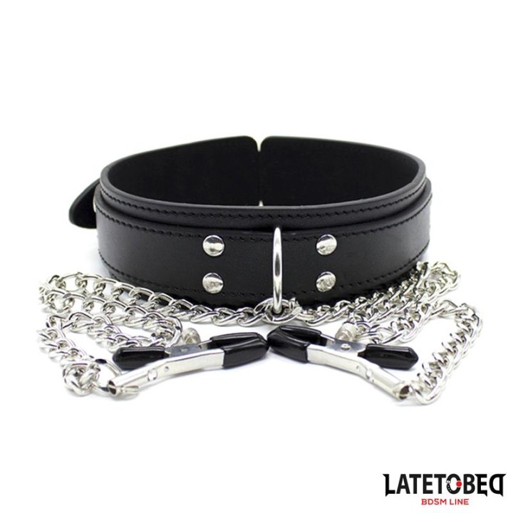 LATETOBED BDSM LINE: Collar Nipple, obroża z zaciskami