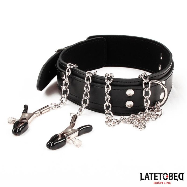 LATETOBED BDSM LINE: Collar Nipple, obroża z zaciskami